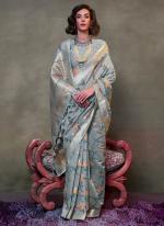 Cotton Grey Wedding Wear Hand Woven Saree